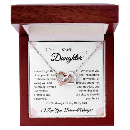 Daughter - With Flowers - Interlocking Hearts Necklace